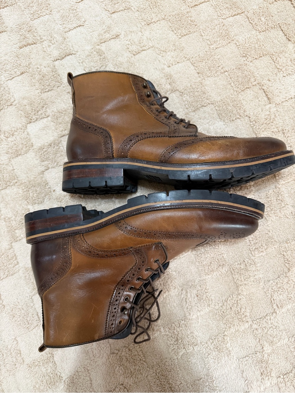 Johnston & Murphy XC Flex Men’s 10 Brown Leather Wingtip Boots Brogue Zip